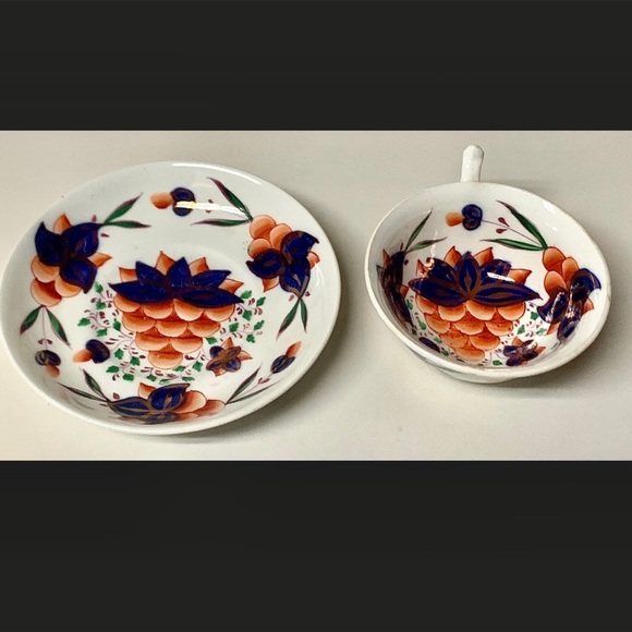 19th Century Grape Pattern Gaudy Welsh Teacup & Saucer - Picture 3 of 11